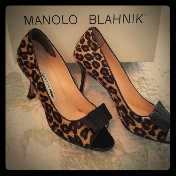 Manolo Blahnik Shoes - Manola Blahnik Brown Leopard Bow Pony Hair pumps